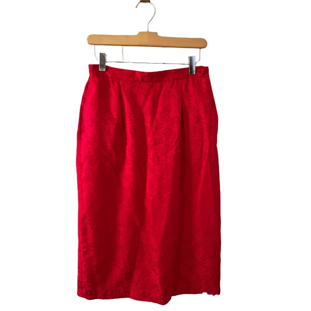 Vintage silk midi skirt cherry red 6